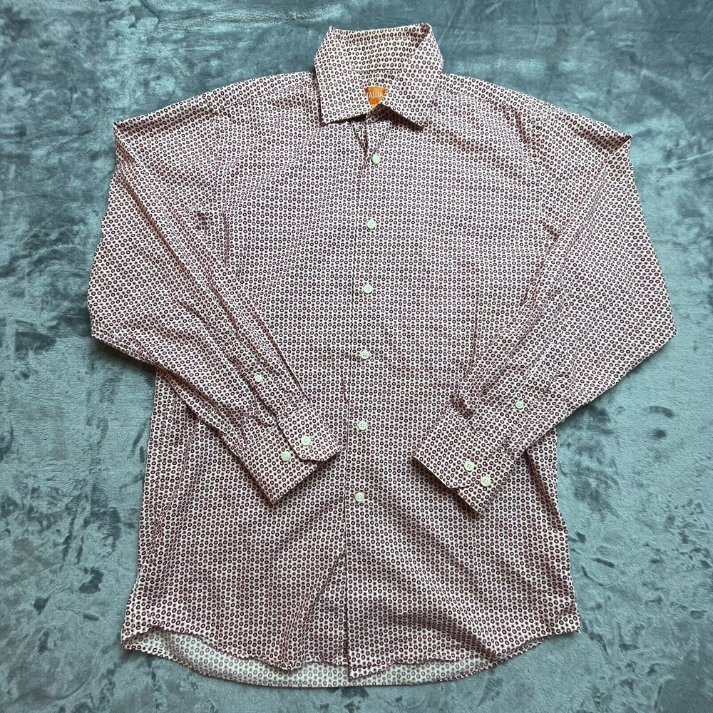 Tallia Shirt Mens Medium Pink Circles Patterned Cotton Fun Bright Retro Business
